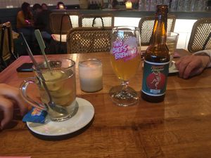 Ginger tea and tropical Ralphie pale ale  at Vegan Junk Food Bar - De Pijp in Amsterdam