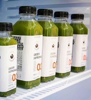 Fresh cold pressed green juices  at Lebeleicht Hamburg in Hamburg
