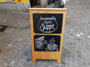 Well advertised vegan soup at Saftlade in Zurich