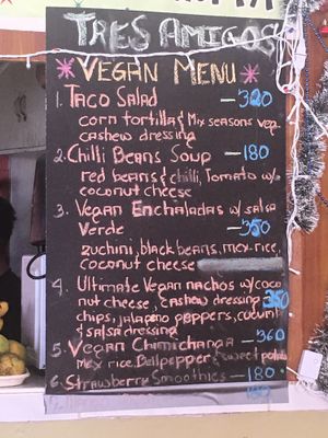 Vegan menu at Tres Amigos Boracay at Tres Amigos Mexican Cantina in Boracay