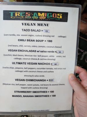 Vegan Menu at Tres Amigos Mexican Cantina in Boracay