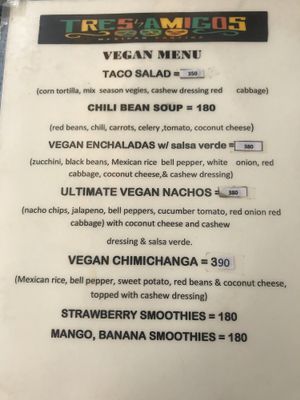 Vegan menu  at Tres Amigos Mexican Cantina in Boracay