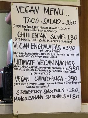 Menu as of Nov 18/19 at Tres Amigos Mexican Cantina in Boracay