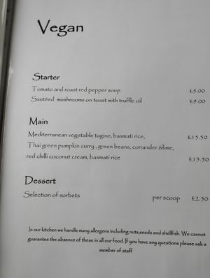 Vegan menu at Am Birlinn in Isle Of Mull