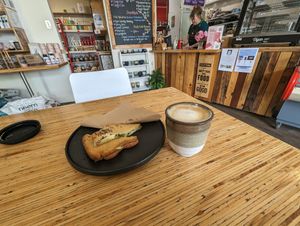 Toasted cheese and coffee at Amore Food Market & Cafe in Timaru