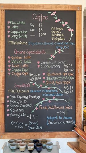 Drinks menu at Amore Food Market & Cafe in Timaru