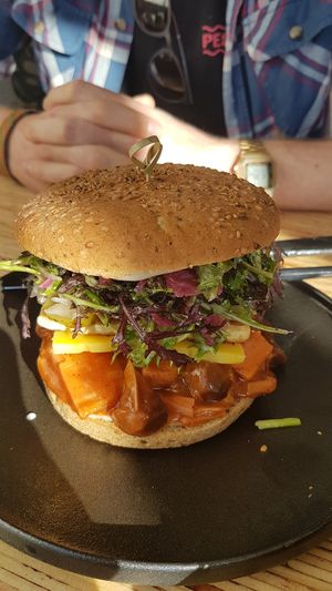 GF Jackfruit burger-so yummy! at Amore Food Market & Cafe in Timaru