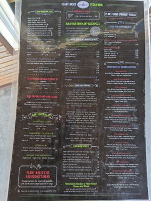 The vegan menu, since their online menu is lacking in detail at The Pizza Patio in Flagstaff