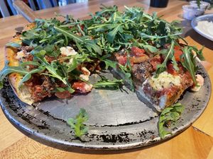 Vegan Lumberjack pizza + fresh arugula  at The Pizza Patio in Flagstaff