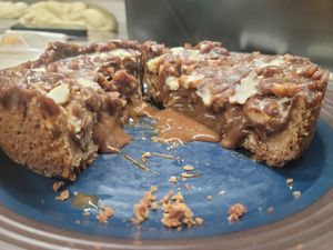 Caramel and mixed chocolate lava pecan-walnut pie on GF Graham cracker crust at The Pizza Patio in Flagstaff
