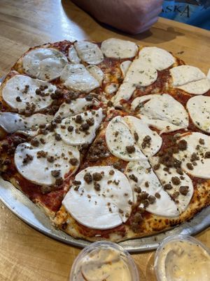 16” with half vegan sausage   at The Pizza Patio in Flagstaff