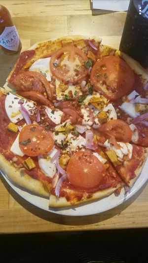 vegan badass buffalo thin crust! at The Pizza Patio in Flagstaff