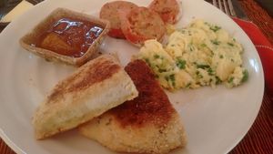 Fresh baked sweet potato scones with home made mango jam at Eden Eco Village in Kampot