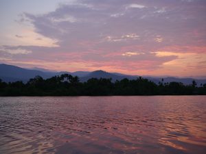 Sunset from the restaurant at Eden Eco Village in Kampot
