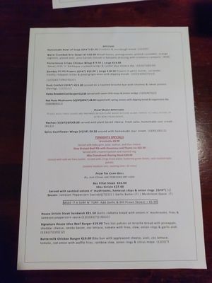 The current menu at The Porterhouse in Killarney