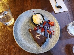 Chocolate and coconut tartlet at The Porterhouse in Killarney