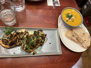 Vegan pumpkin soup and divine vegan truffled mushroom bruschetta   at The Porterhouse in Killarney