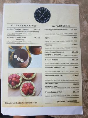 menu at Healthy Patisserie in Dubai