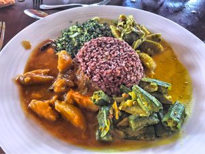 Vegetables new for me, so tasty Srilankan Ayurvedic food! at Hotel Eva Lanka in Tangalle