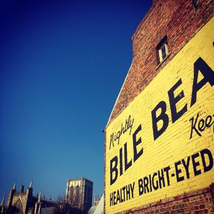 York Minster Views, look for the famous ghost sign 'Bile Beans' at True Story in York