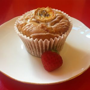 Vegan Strawberry & Banana muffins  at True Story in York