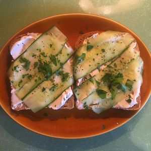 Dairy free cream cheese & cucumber on toast  at True Story in York