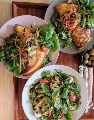 Chickpea omlette and vegan power salad at True Story in York