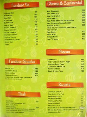 menu at Gulab - Kamal Pokhari in Kathmandu