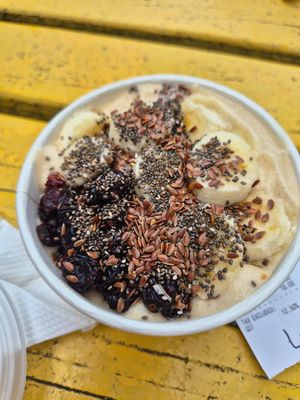 Chia, cranberry, flax, banana at Ice and Beans Cafe in Caye Caulker