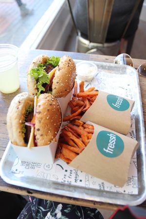 Fresh burger and sweet potato fries at Fressh in Birmingham