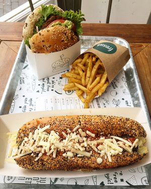 Meatball Sub & What the Guac burger with fries at Fressh in Birmingham