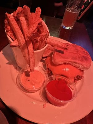 Quinoa cheeseburger and fries  at No5nyc & The Vegoist in Astoria