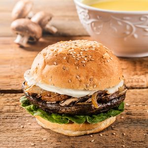 Galaxy Portobello Mushroom Burger on organic Kamut Bun at Copper Branch - Laval in Laval