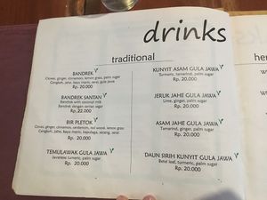Drinks menu  at Milas in Yogyakarta