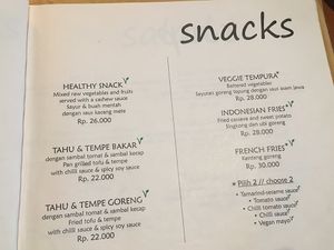 Menu - snacks at Milas in Yogyakarta