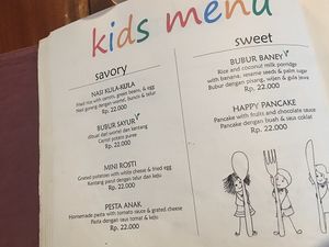Kids menu at Milas in Yogyakarta