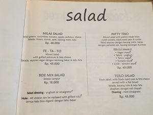 Salad menu  at Milas in Yogyakarta