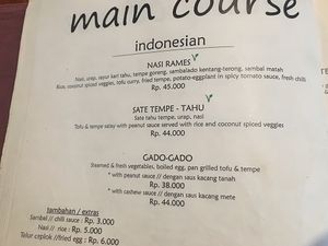 Menu at Milas in Yogyakarta