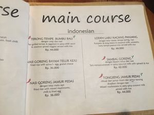 Menu at Milas in Yogyakarta