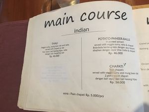 Menu at Milas in Yogyakarta