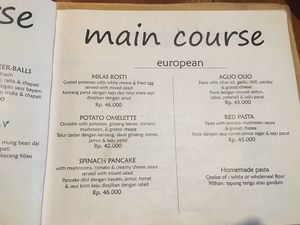 Menu at Milas in Yogyakarta