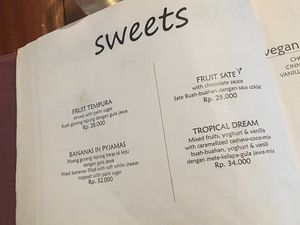 Menu at Milas in Yogyakarta