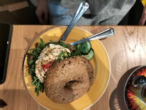 Hummus bagel at Bagels & Beans in Maastricht