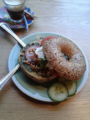 Caprese Bagel. Really delicious! at Bagels & Beans in Maastricht