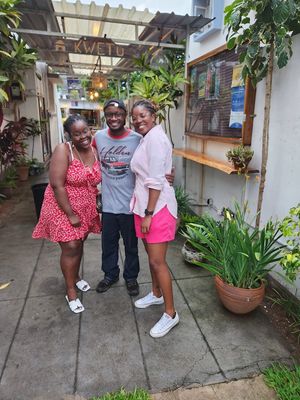 With the owner at Kwetu Restaurant & Craft Shop in Maputo