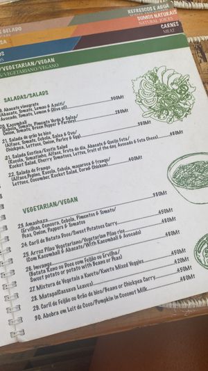 Menu at Kwetu Restaurant & Craft Shop in Maputo