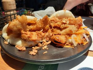 Spicy teriyaki vegan chicken hirata steamed buns at Wagamama in Newcastle Upon Tyne