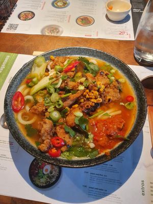 Vegan teriyaki chicken ramen at Wagamama in Newcastle Upon Tyne