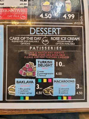 Green = vegan at Marrakech Artisan in Hastings