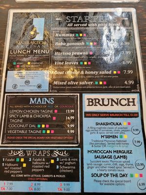 Green = vegan. at Marrakech Artisan in Hastings